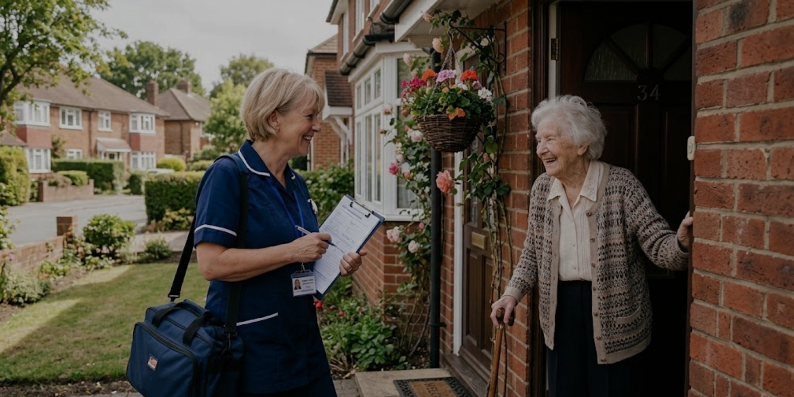 Carer visiting an elderly client at home in Cheltenham